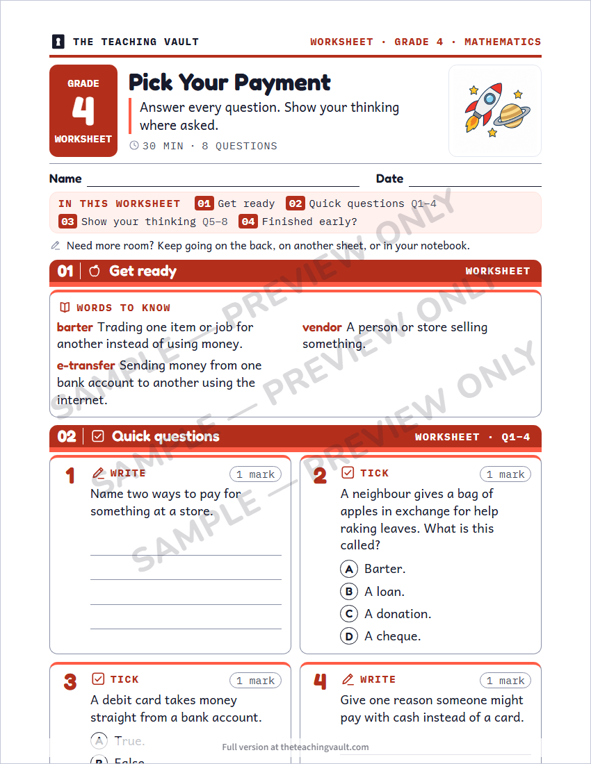 Sample worksheet page