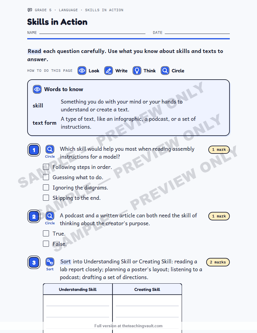 Sample worksheet page
