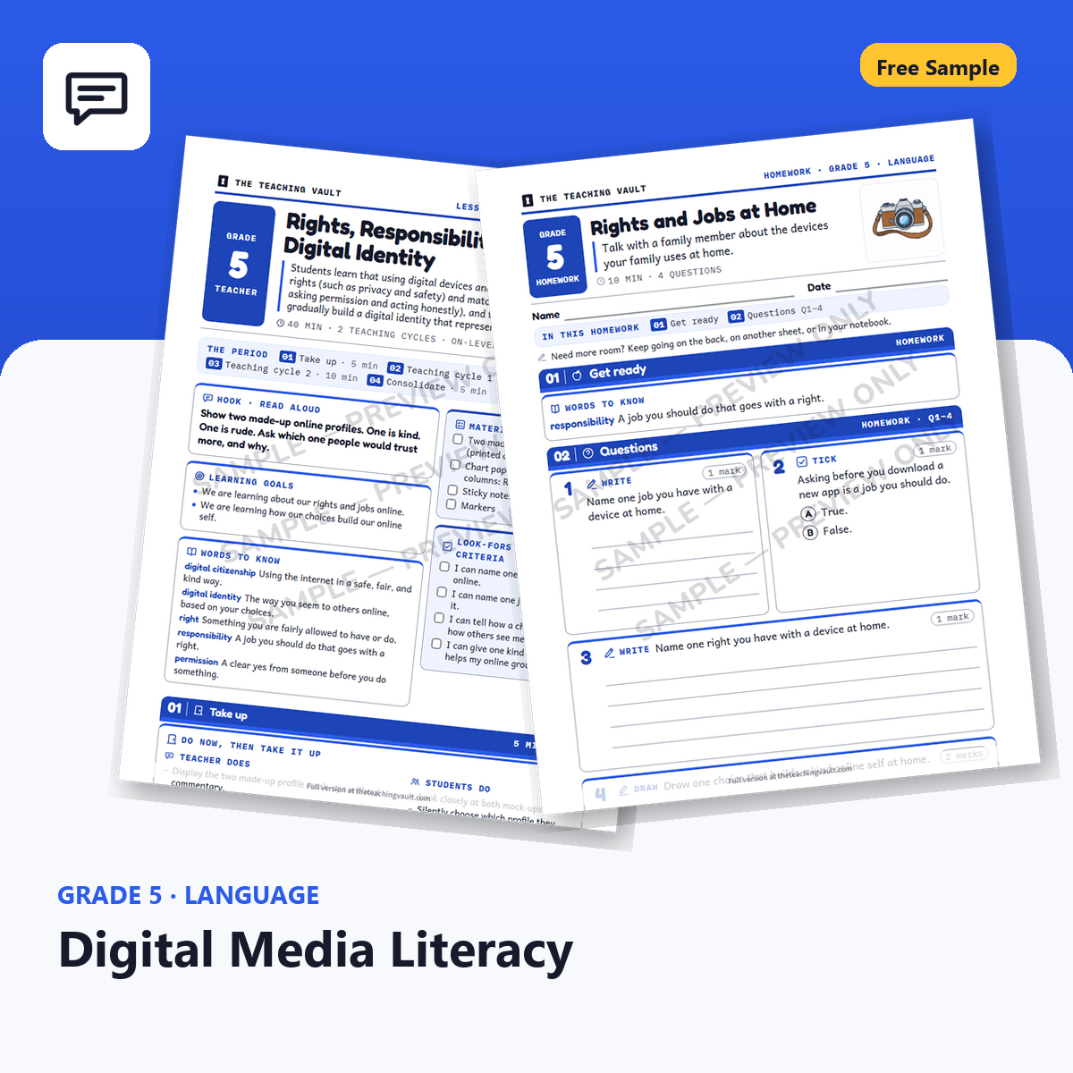 Free Grade 5 Language Digital Media Literacy lesson sample cover