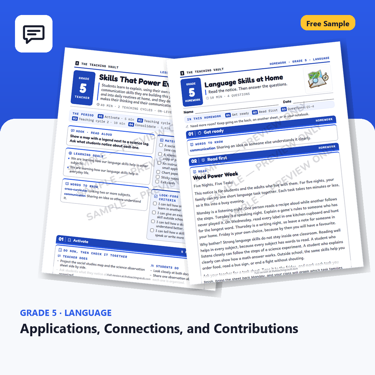 Grade 5 Applications Connections and Contributions Free Sample cover