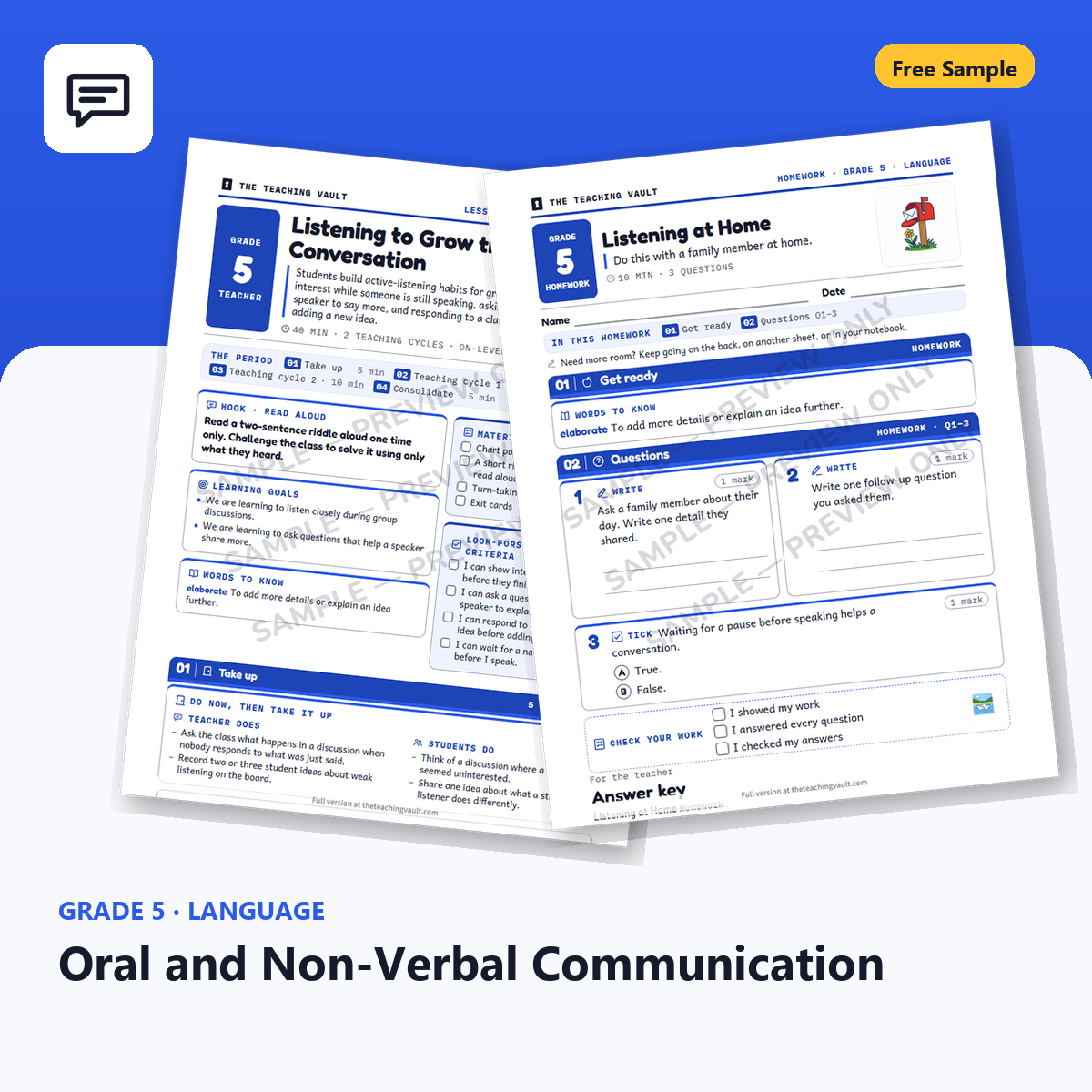 Free Grade 5 Language Oral and Non-Verbal Communication lesson sample cover