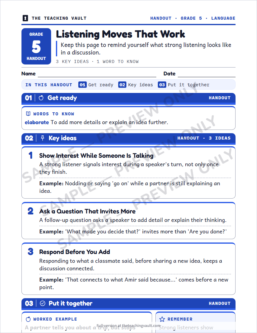 Sample handout page