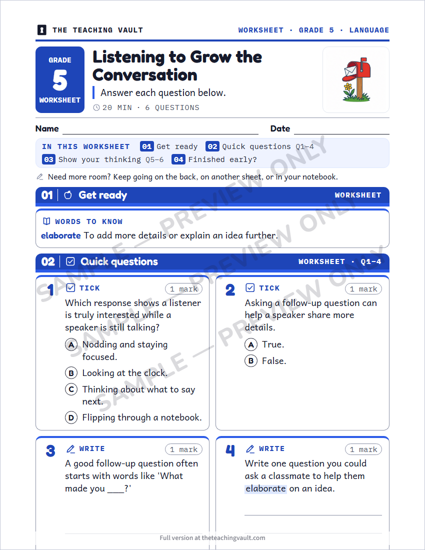 Sample worksheet page
