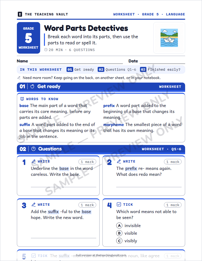Sample worksheet page