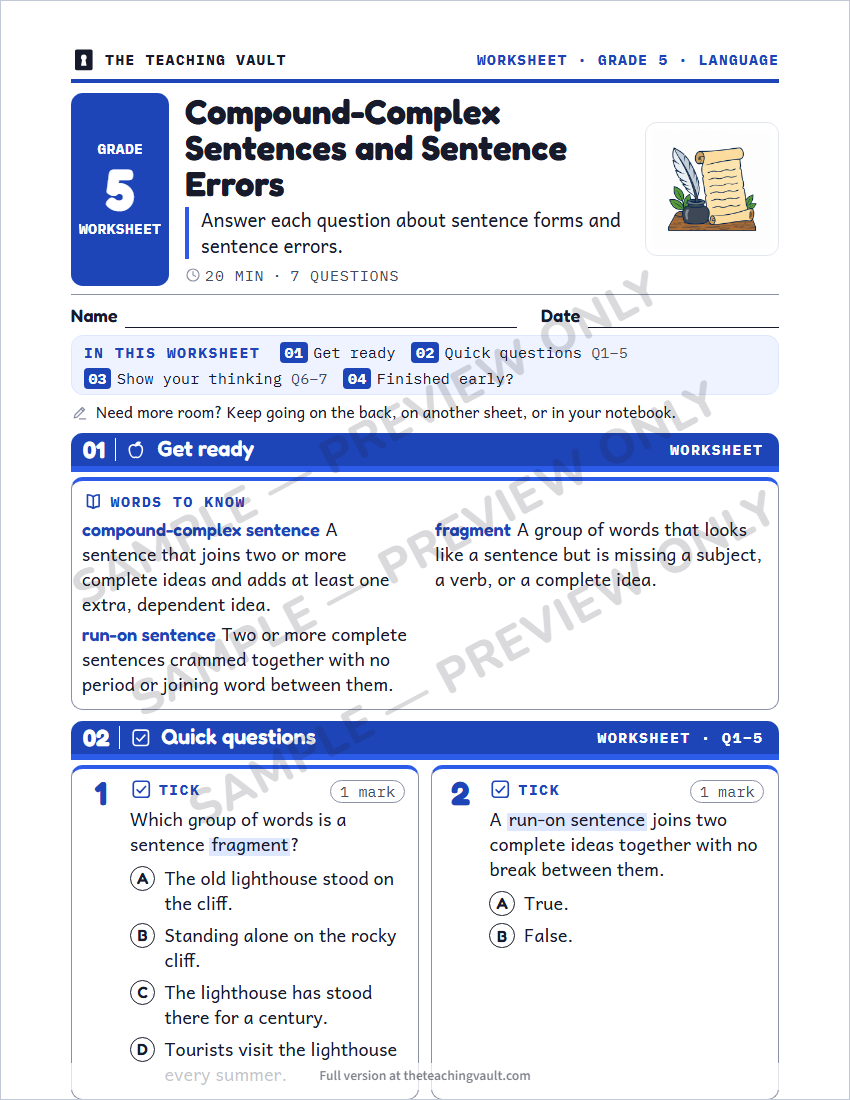 Sample worksheet page