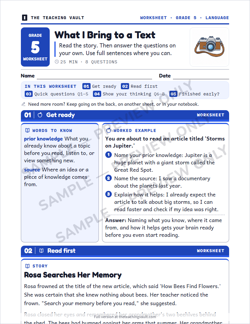 Sample worksheet page