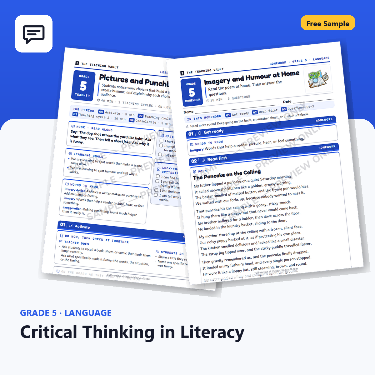 Grade 5 Critical Thinking In Literacy Free Sample cover