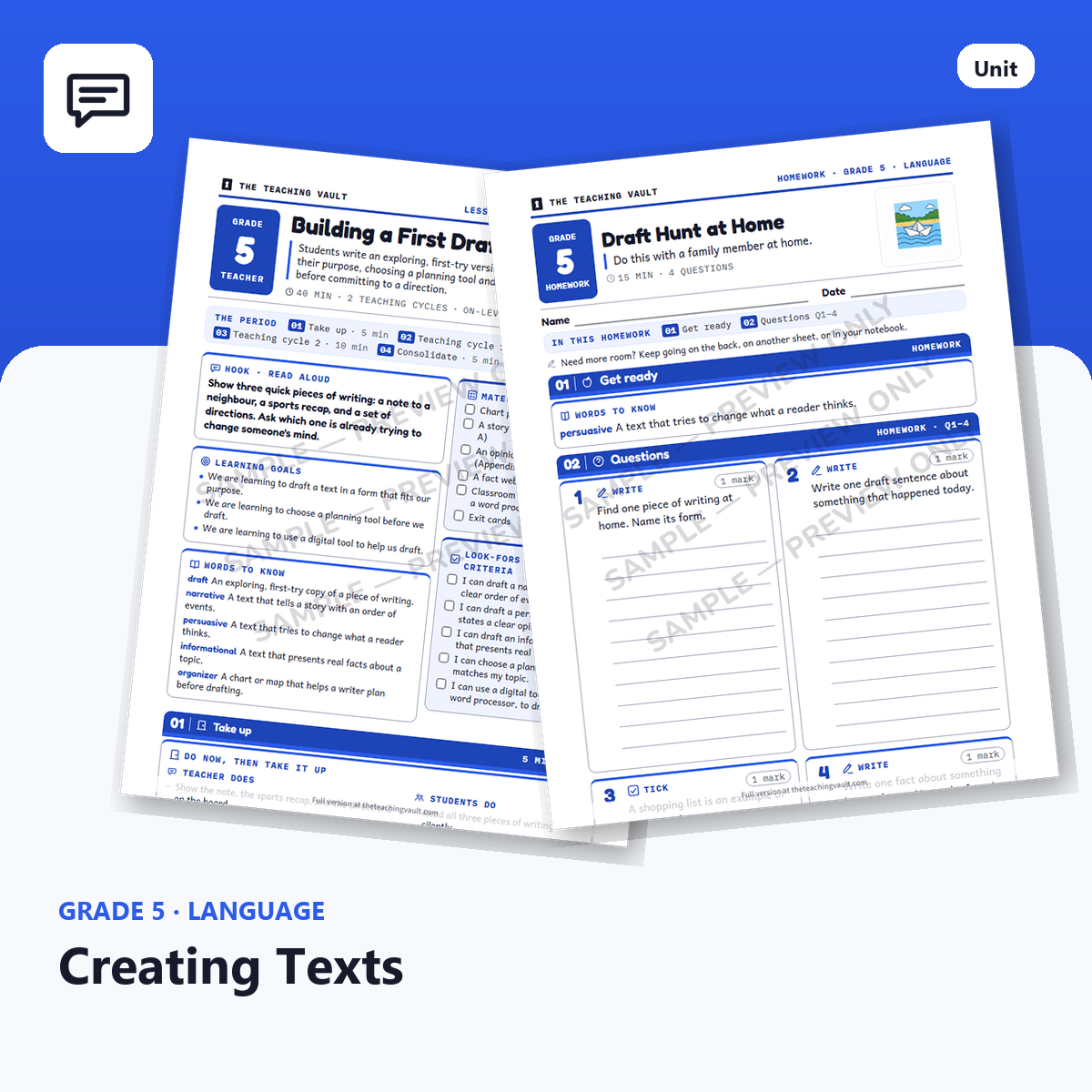 Grade 5 Creating Texts — Full Unit (Unit 11 of 12) cover