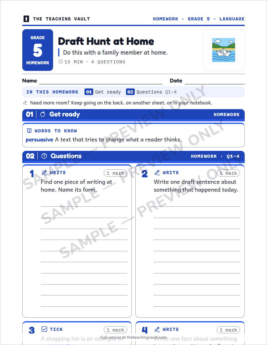 Sample homework page