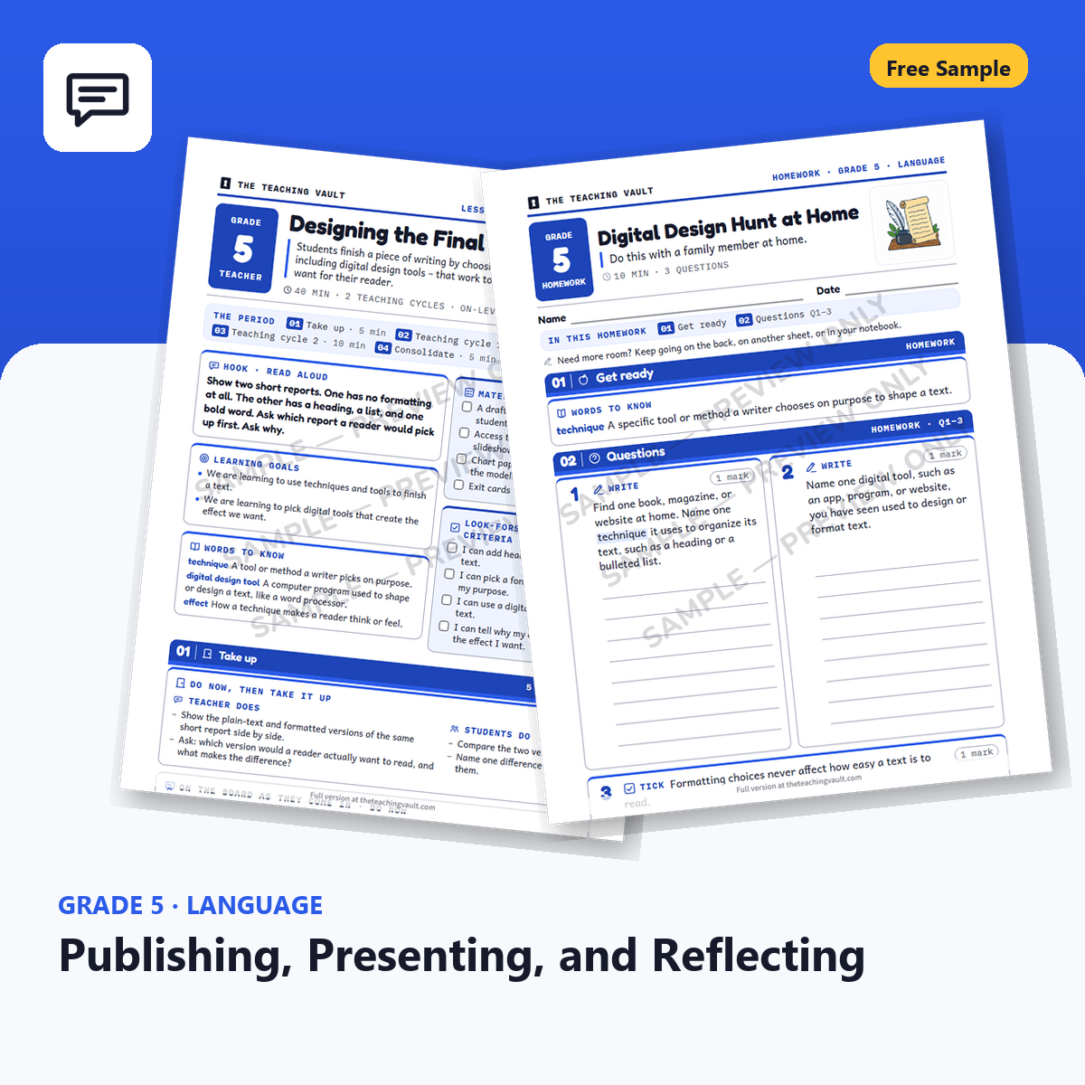 Free Grade 5 Language Publishing, Presenting, and Reflecting lesson sample cover