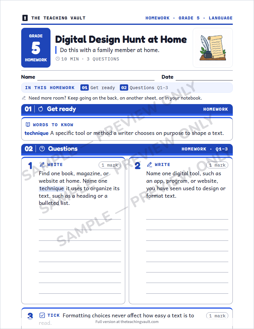 Sample homework page