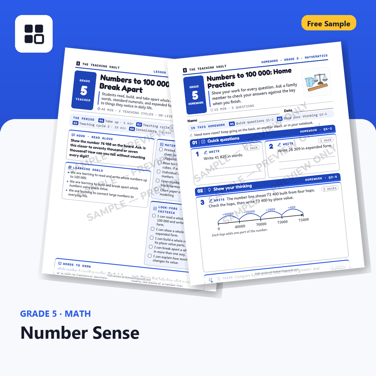 Grade 5 Number Sense Free Sample cover