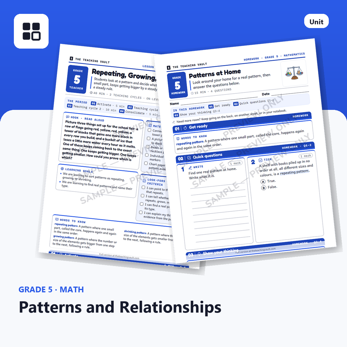 Grade 5 Patterns and Relationships cover