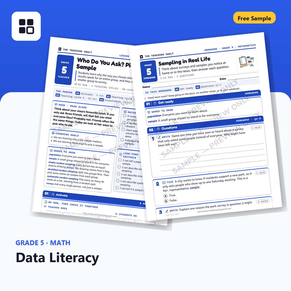 Grade 5 Data Literacy Free Sample cover