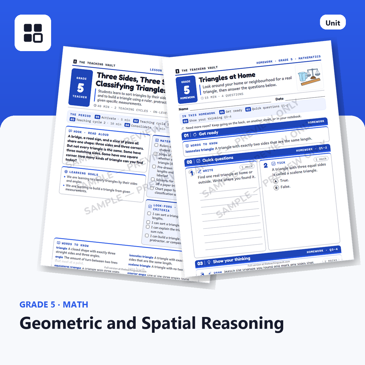 Grade 5 Geometric and Spatial Reasoning cover