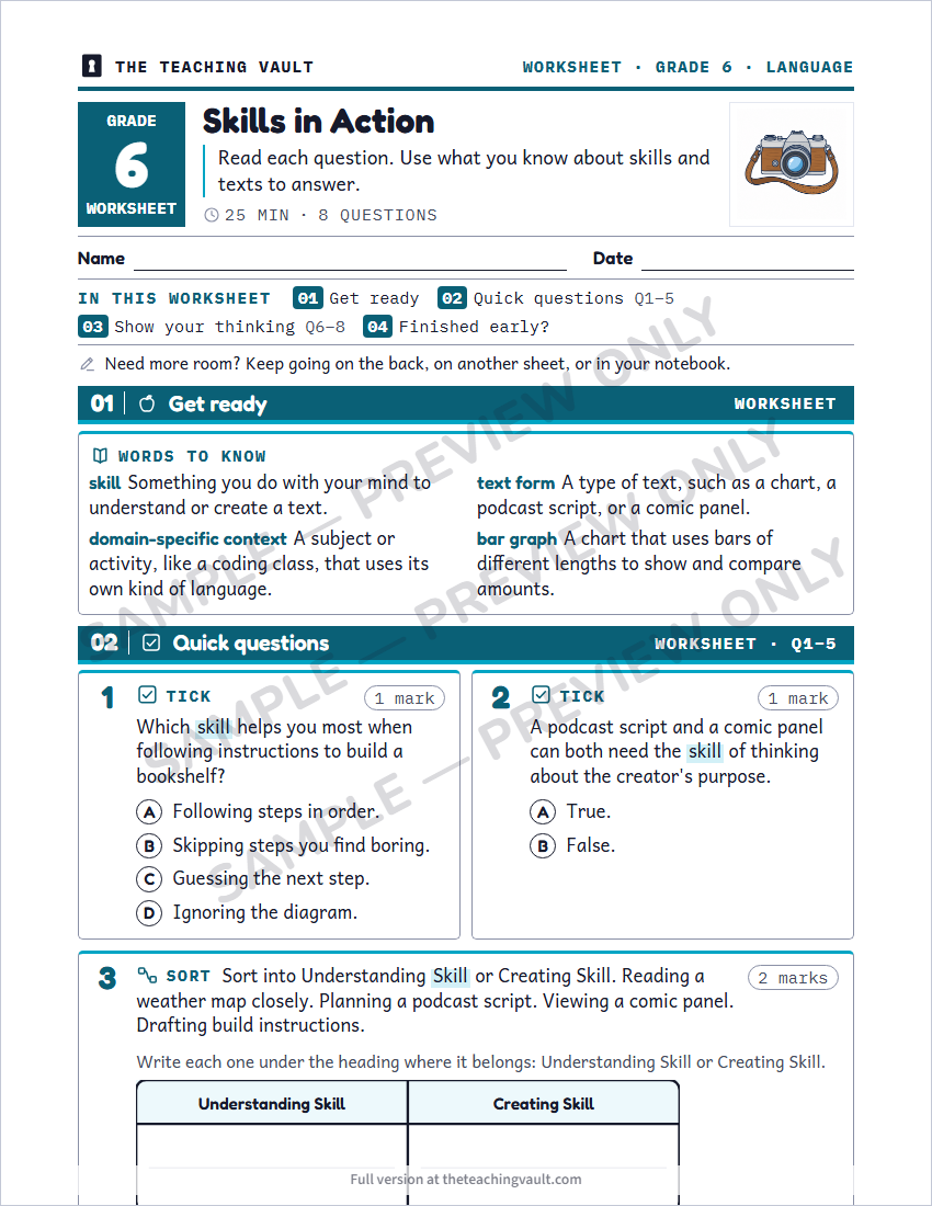 Sample worksheet page