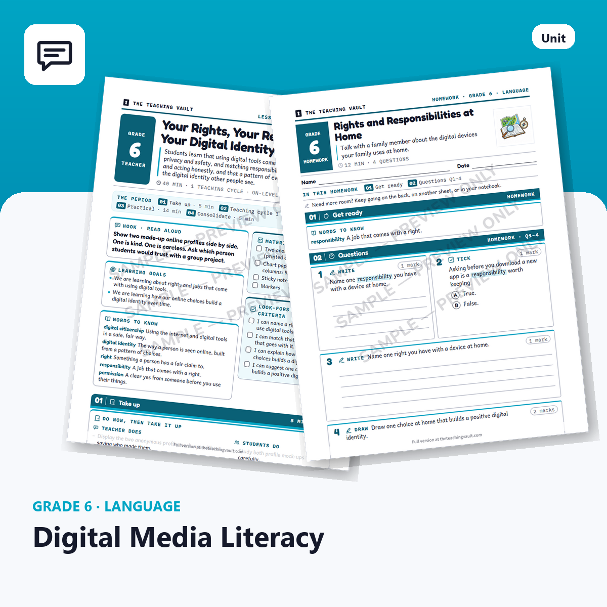 Grade 6 Digital Media Literacy — Full Unit (Unit 2 of 12) cover