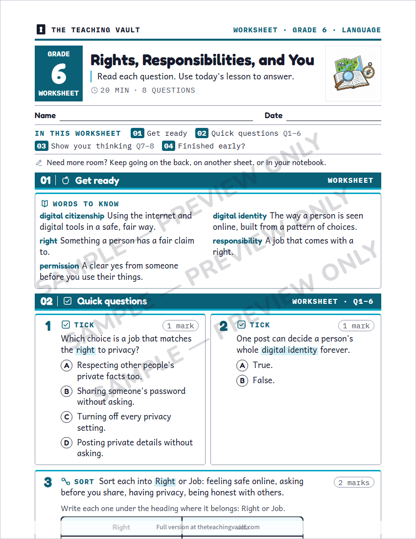 Sample worksheet page