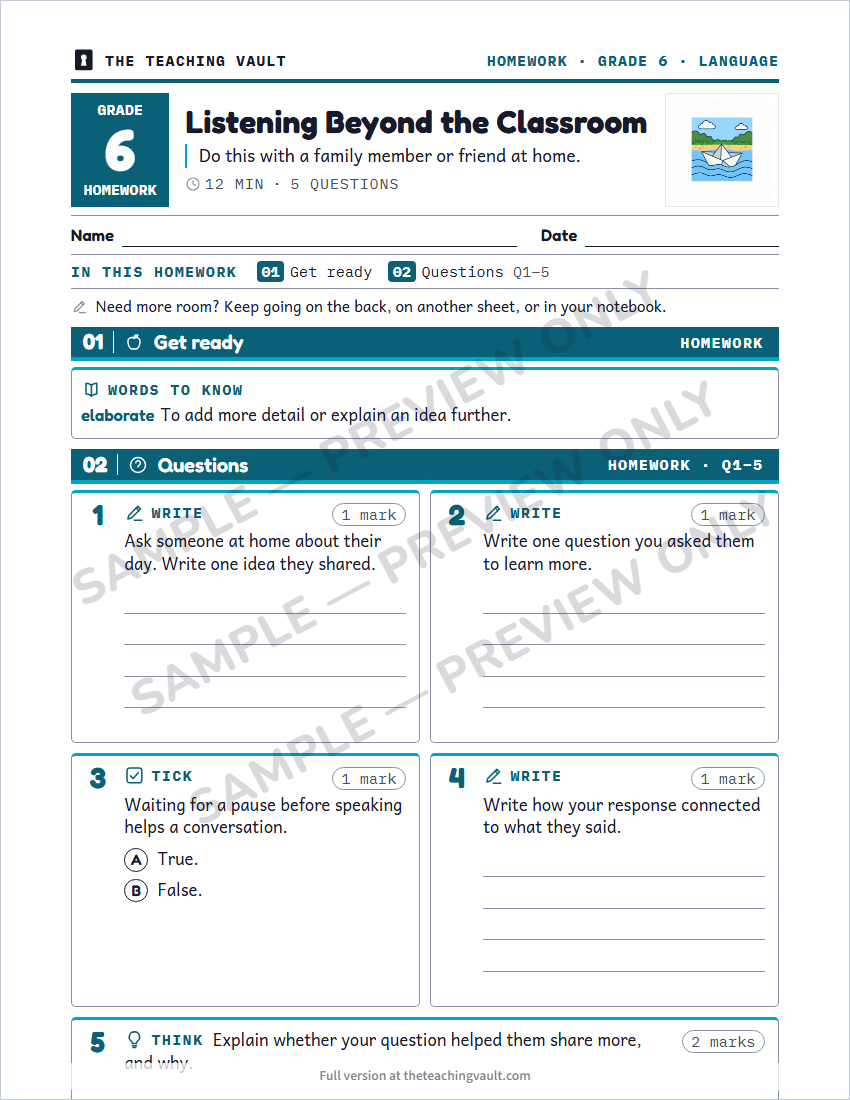Sample homework page