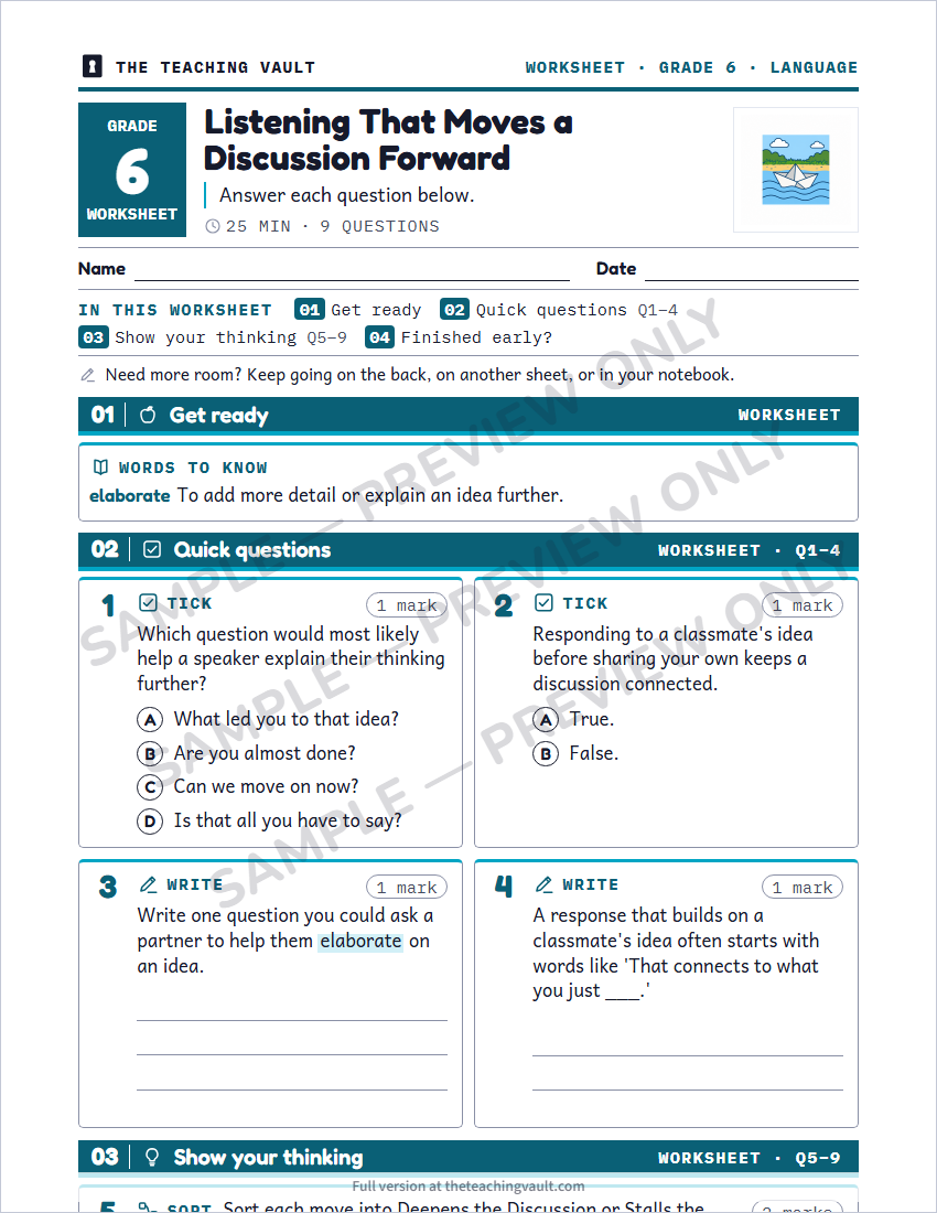 Sample worksheet page