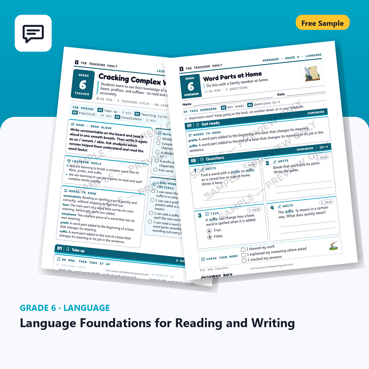 Grade 6 Language Foundations for Reading and Writing — Free Sample Lesson cover