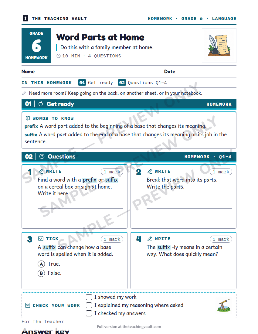 Sample homework page
