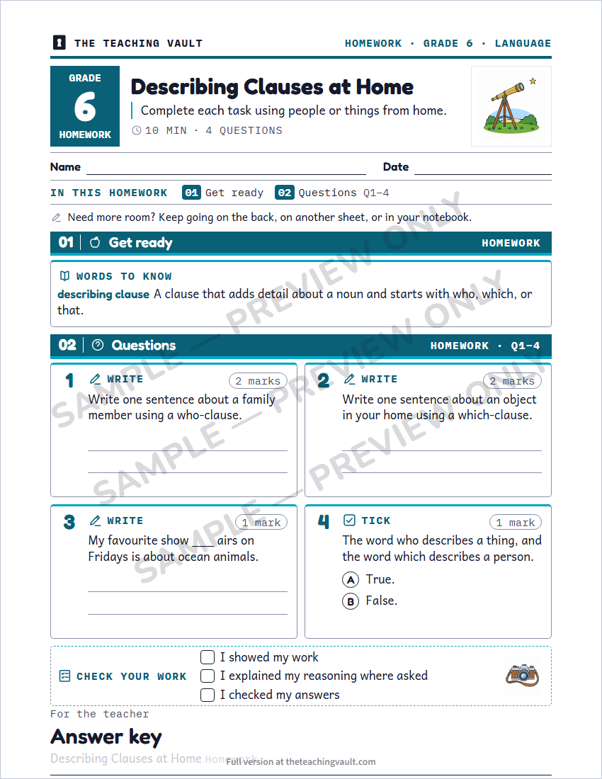 Sample homework page