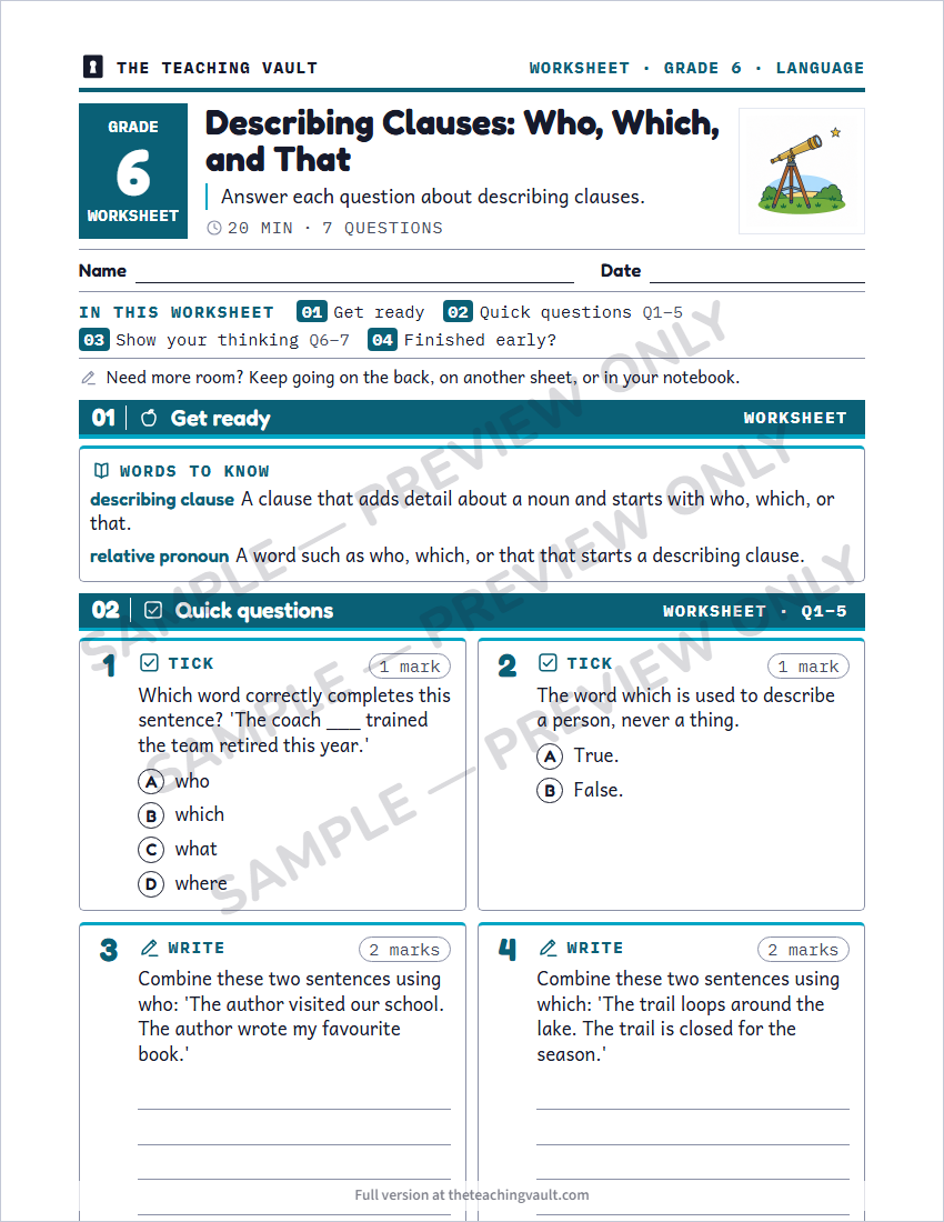 Sample worksheet page