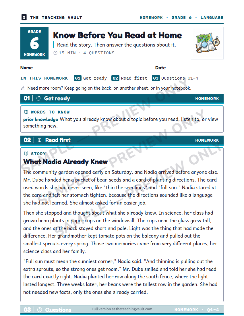 Sample homework page