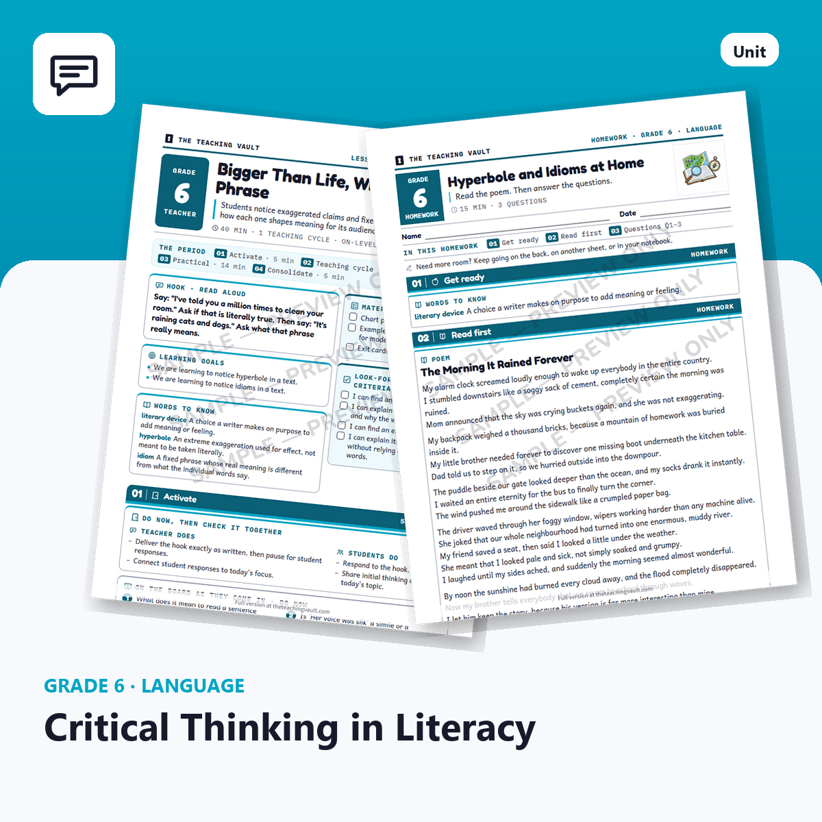 Grade 6 Critical Thinking In Literacy cover