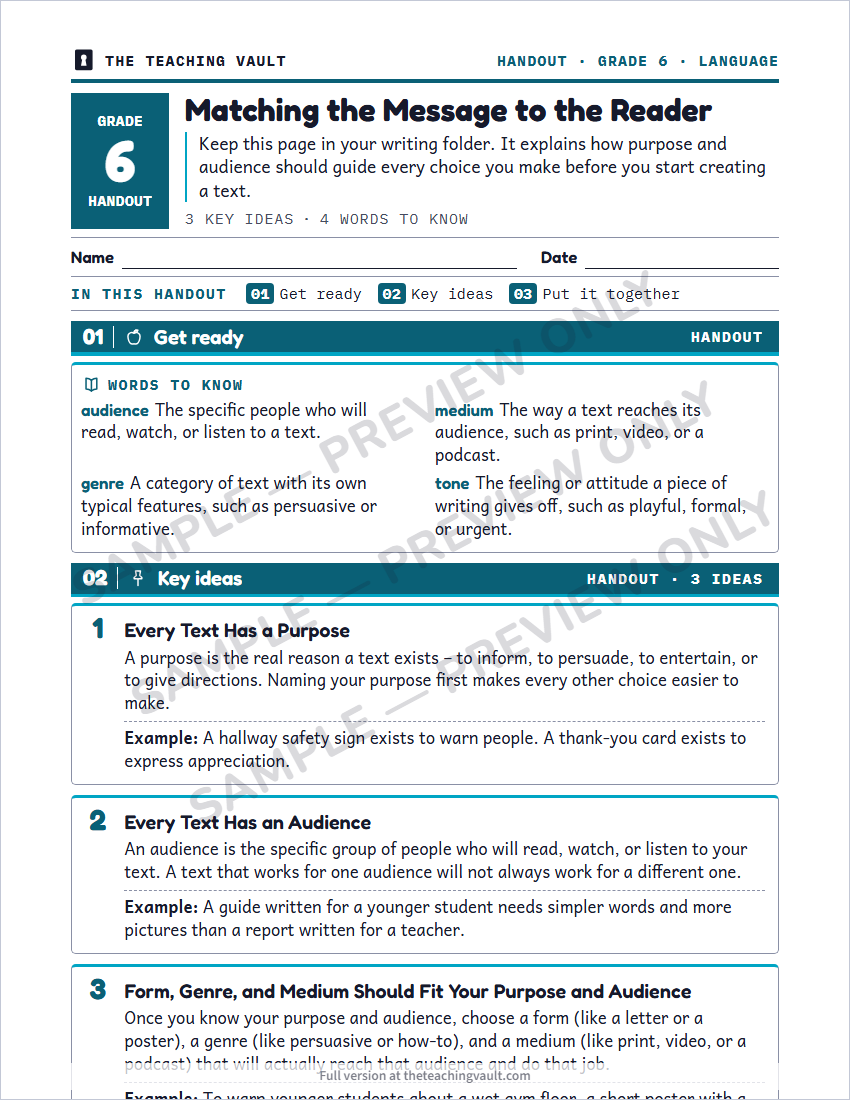 Sample handout page