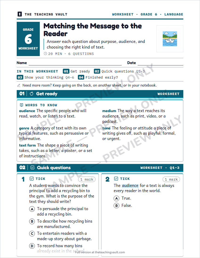 Sample worksheet page