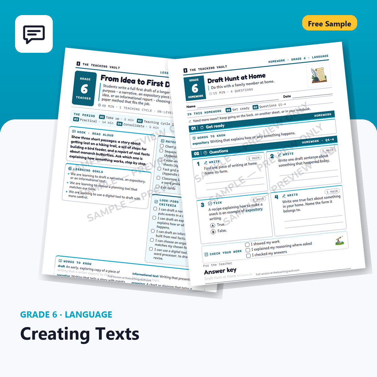Grade 6 Creating Texts — Free Sample Lesson cover