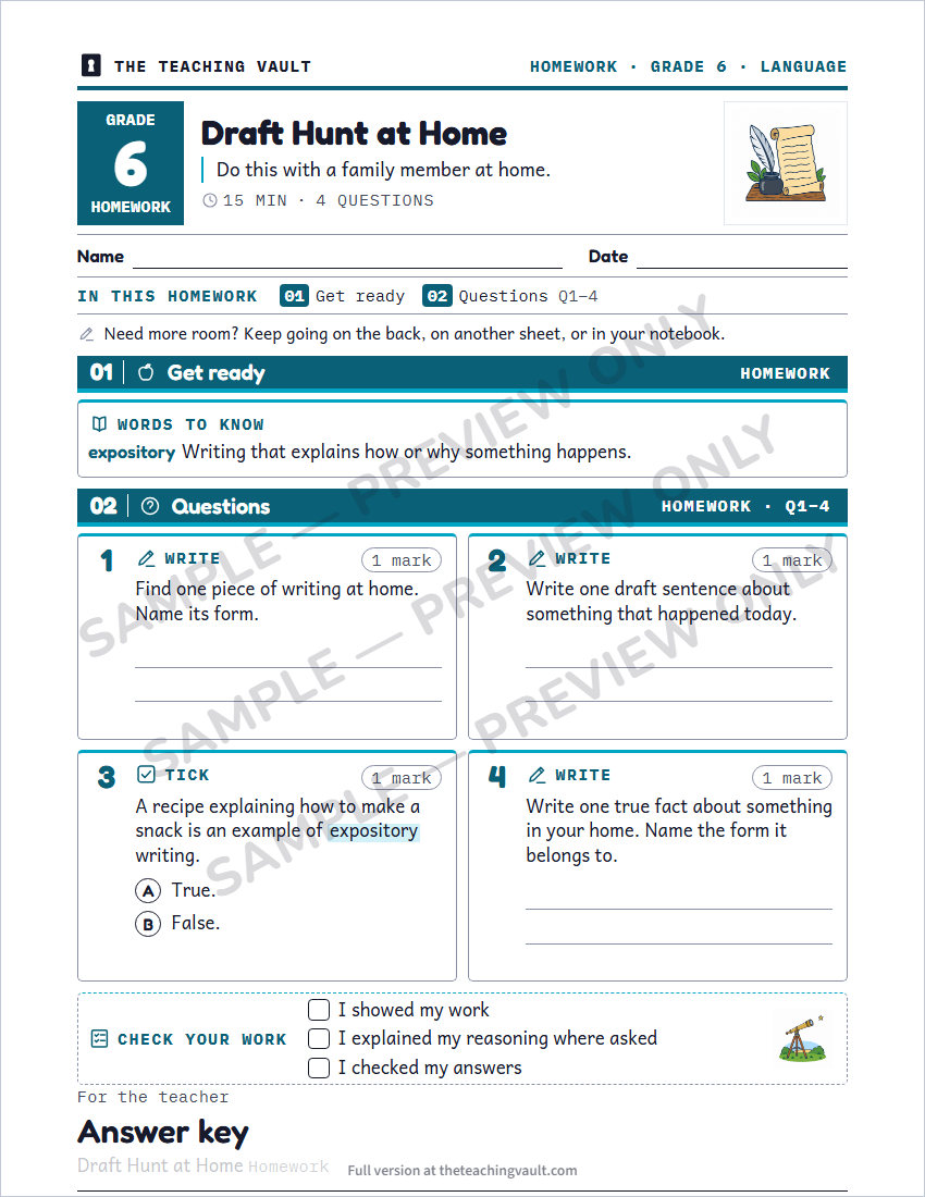 Sample homework page
