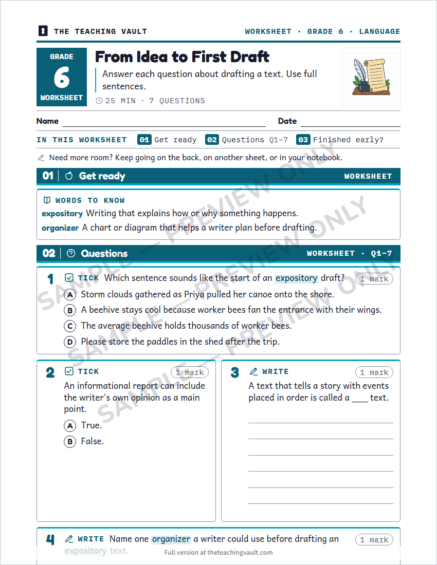 Sample worksheet page