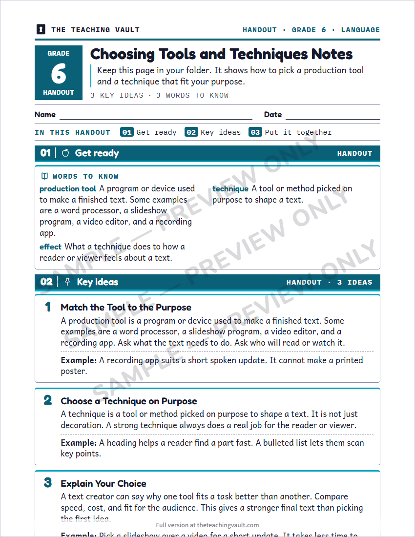 Sample handout page