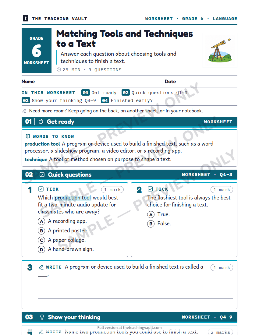 Sample worksheet page