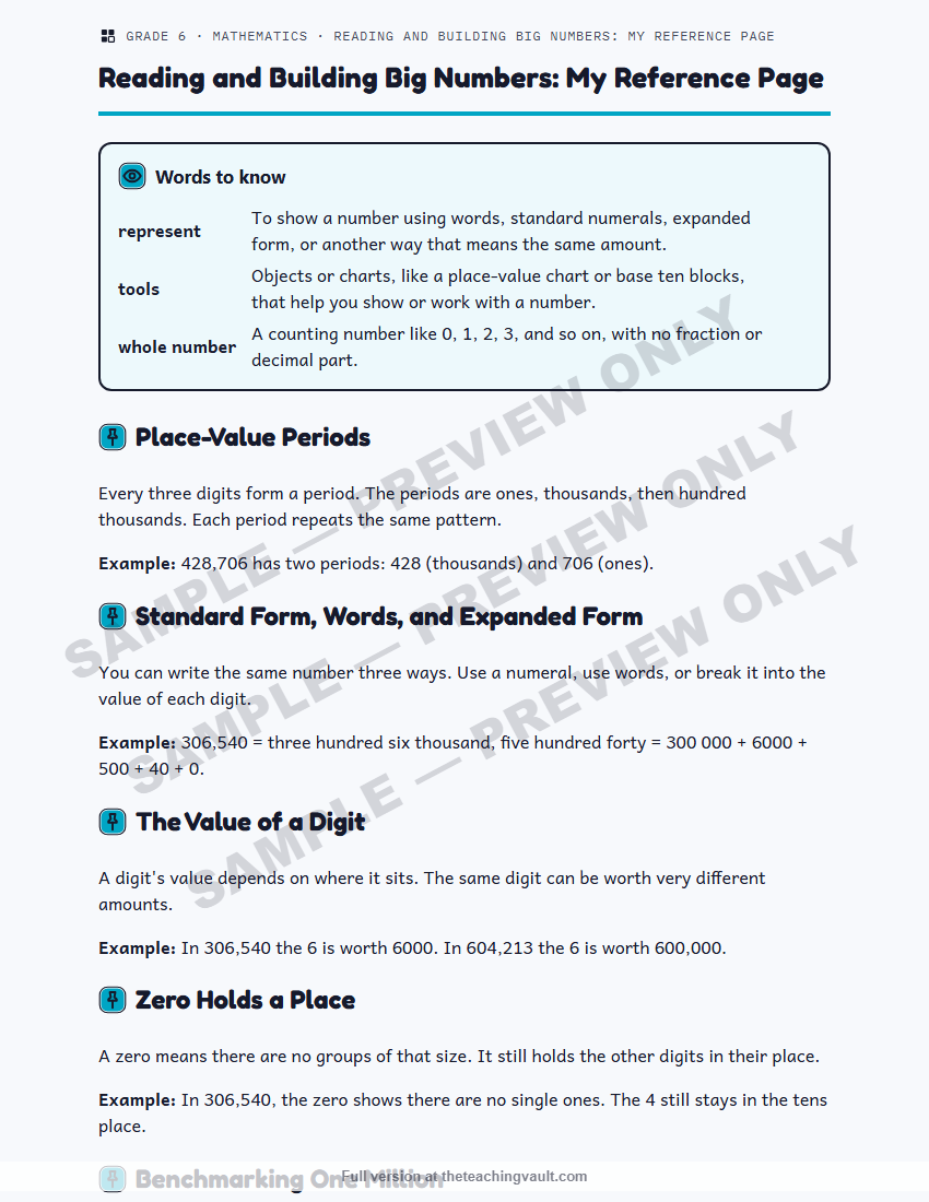 Sample preview: handout page (watermarked, low-resolution) — Grade 6 Mathematics, All Units
