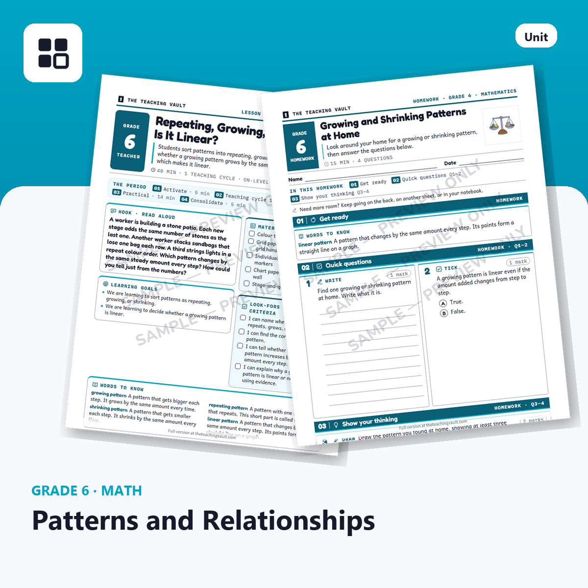 Grade 6 Patterns and Relationships cover