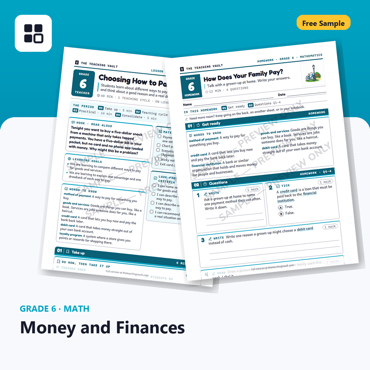 Grade 6 Money Free Sample cover