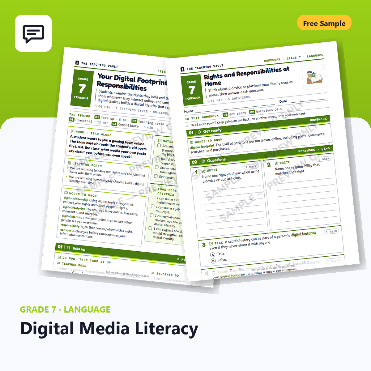 Free Grade 7 Language Digital Media Literacy lesson sample cover