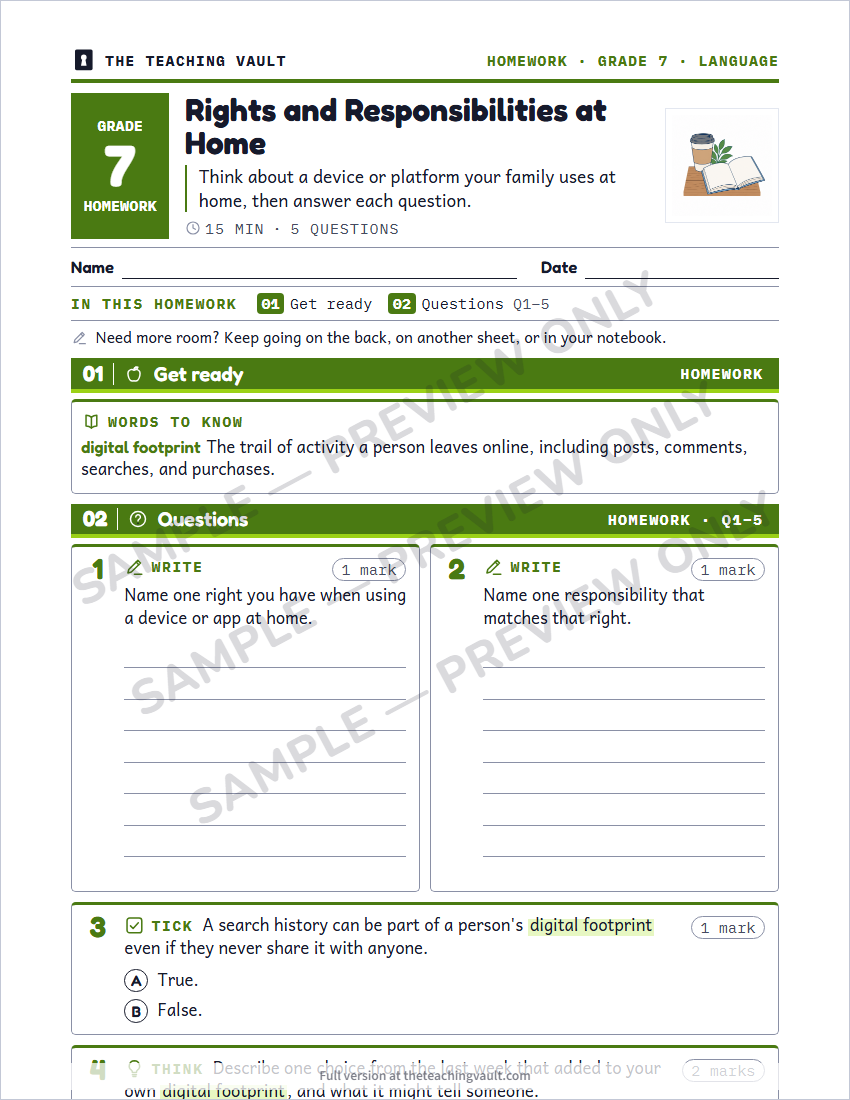 Sample homework page