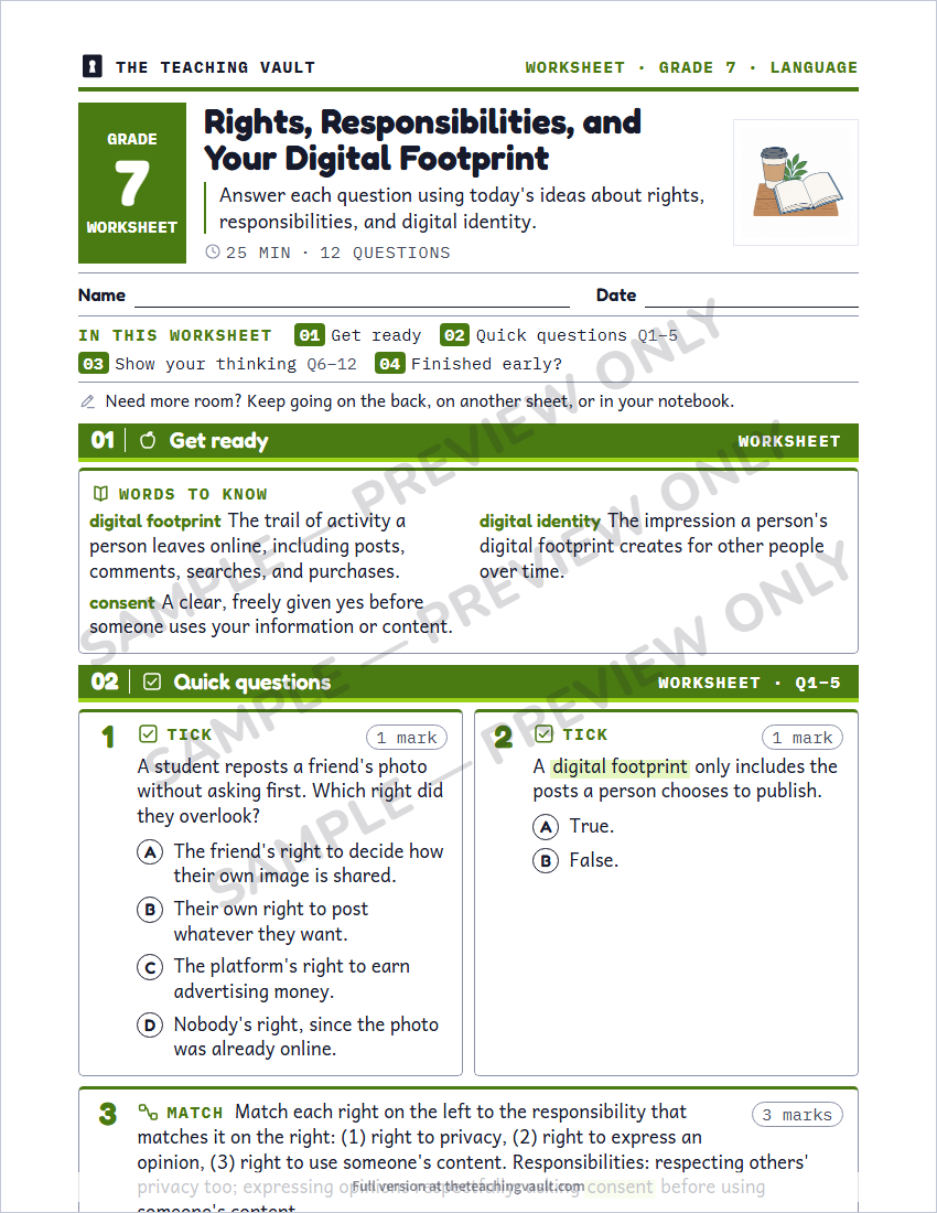 Sample worksheet page