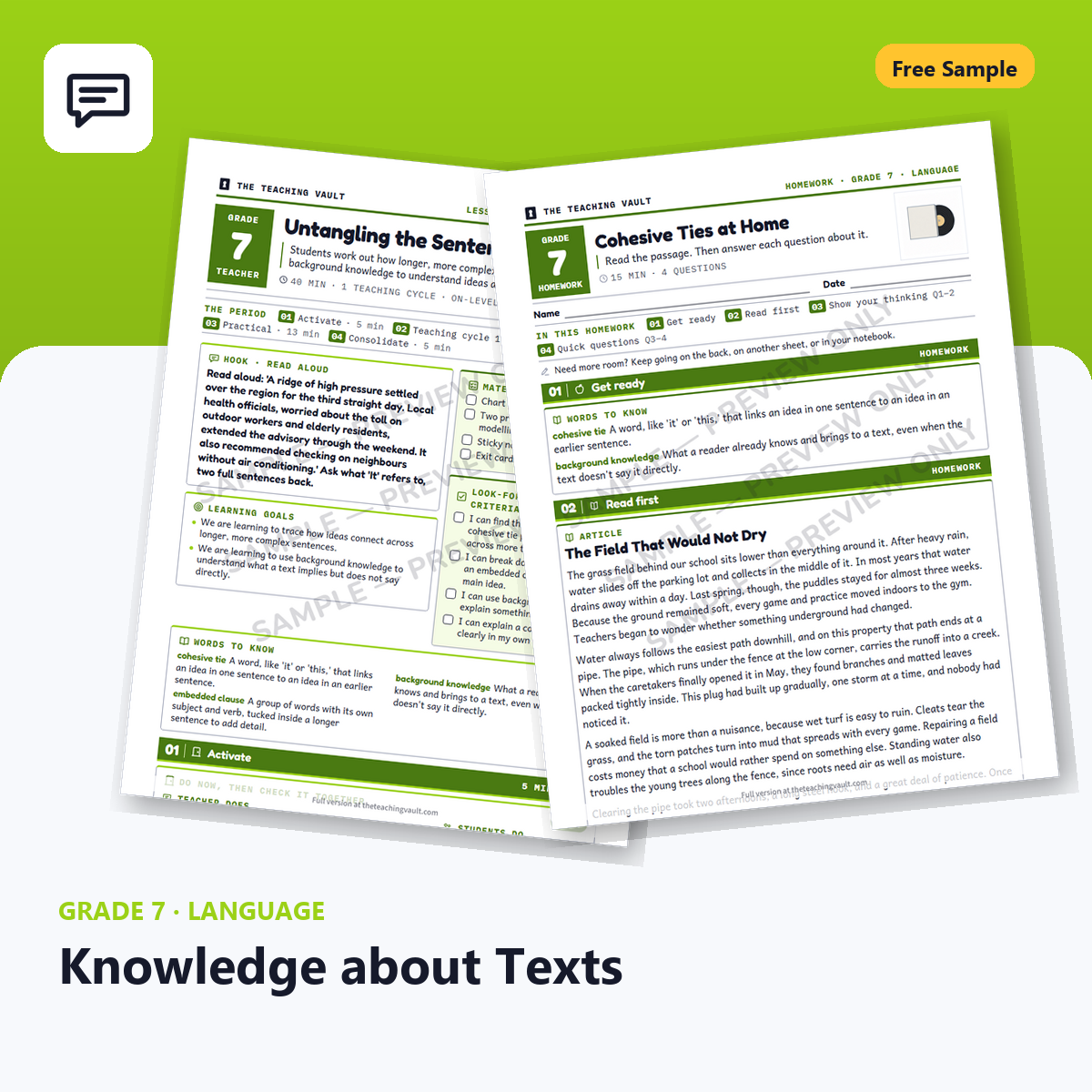 Grade 7 Knowledge About Texts Free Sample cover