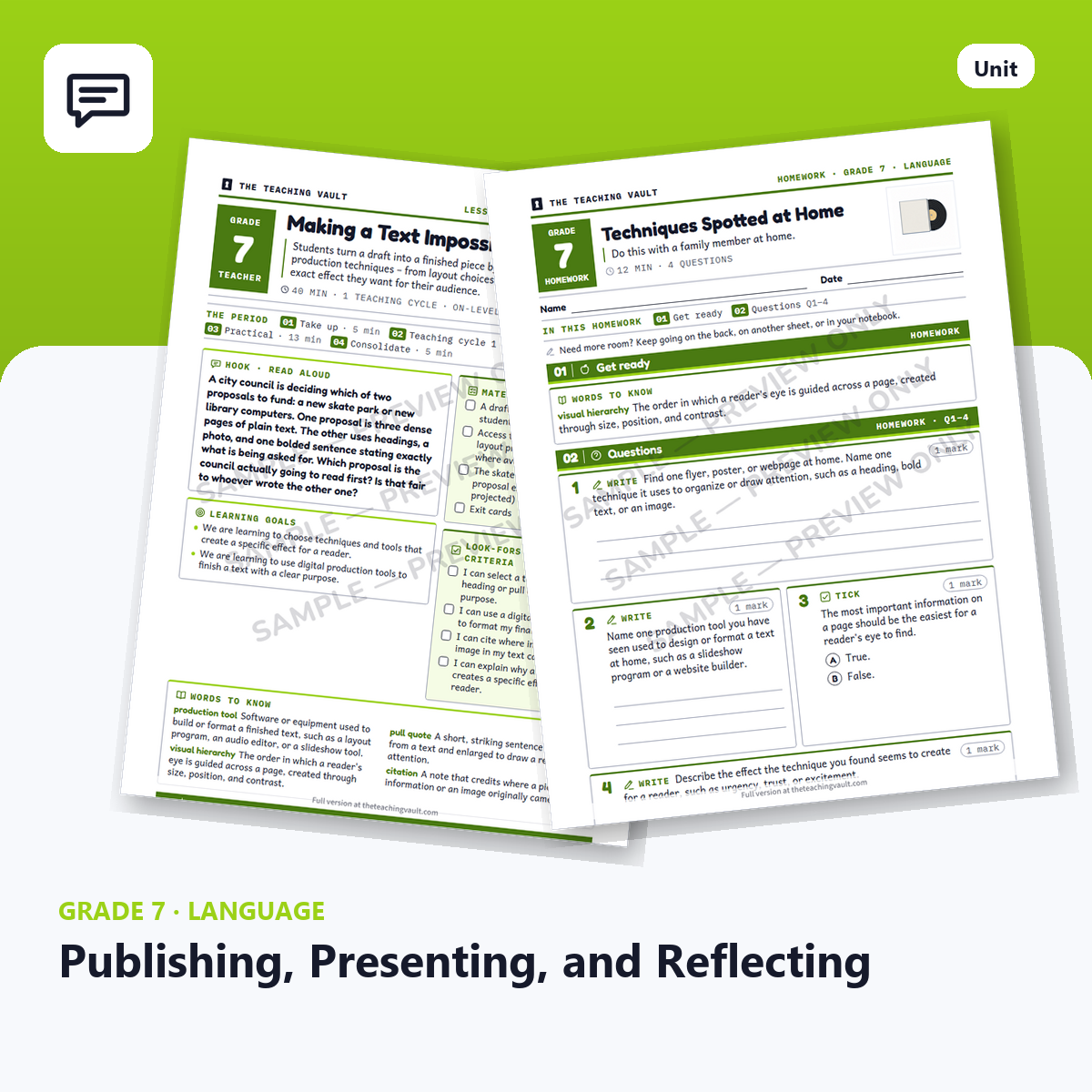 Grade 7 Publishing, Presenting, and Reflecting — Full Unit (Unit 12 of 12) cover