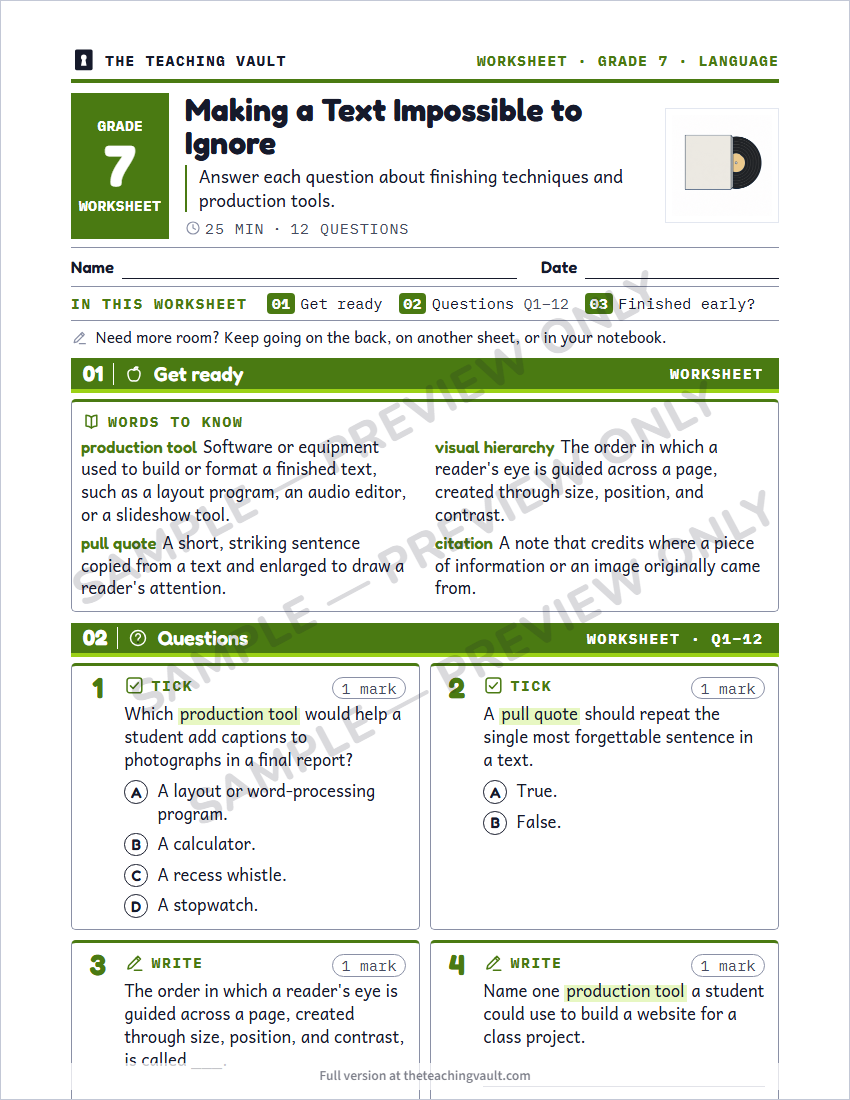 Sample worksheet page