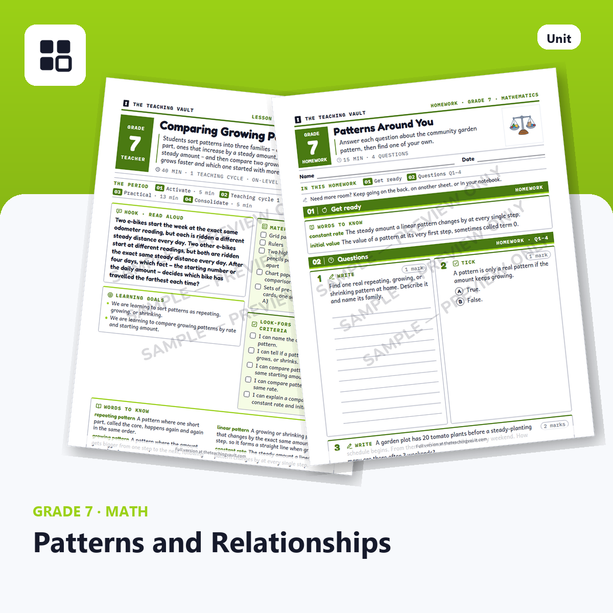 Grade 7 Patterns and Relationships cover