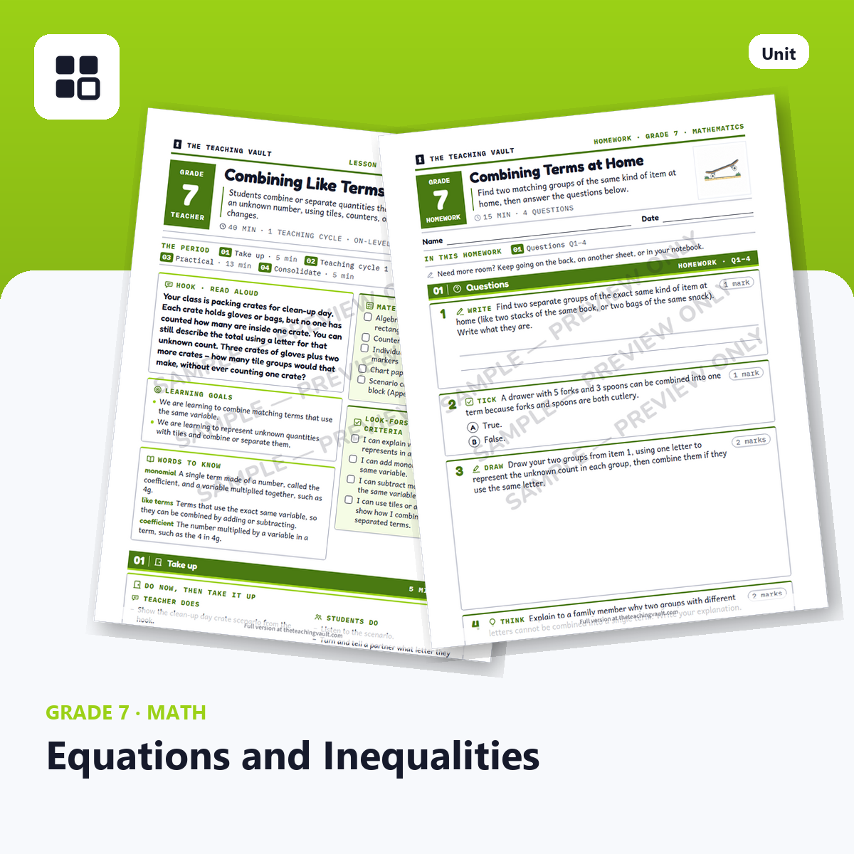 Grade 7 Equations cover