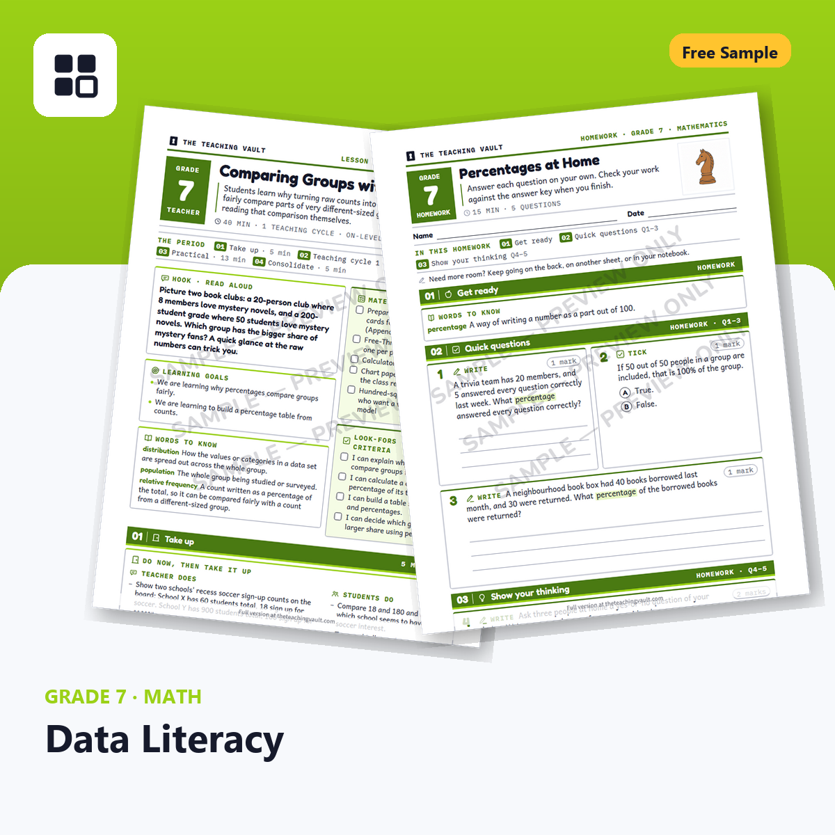 Grade 7 Data Literacy Free Sample cover