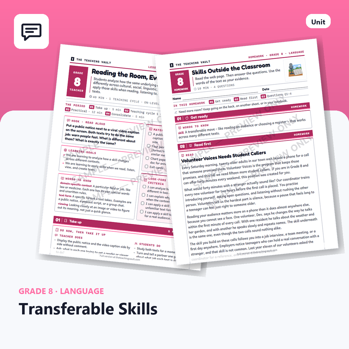 Grade 8 Transferable Skills — Full Unit (Unit 1 of 12) cover